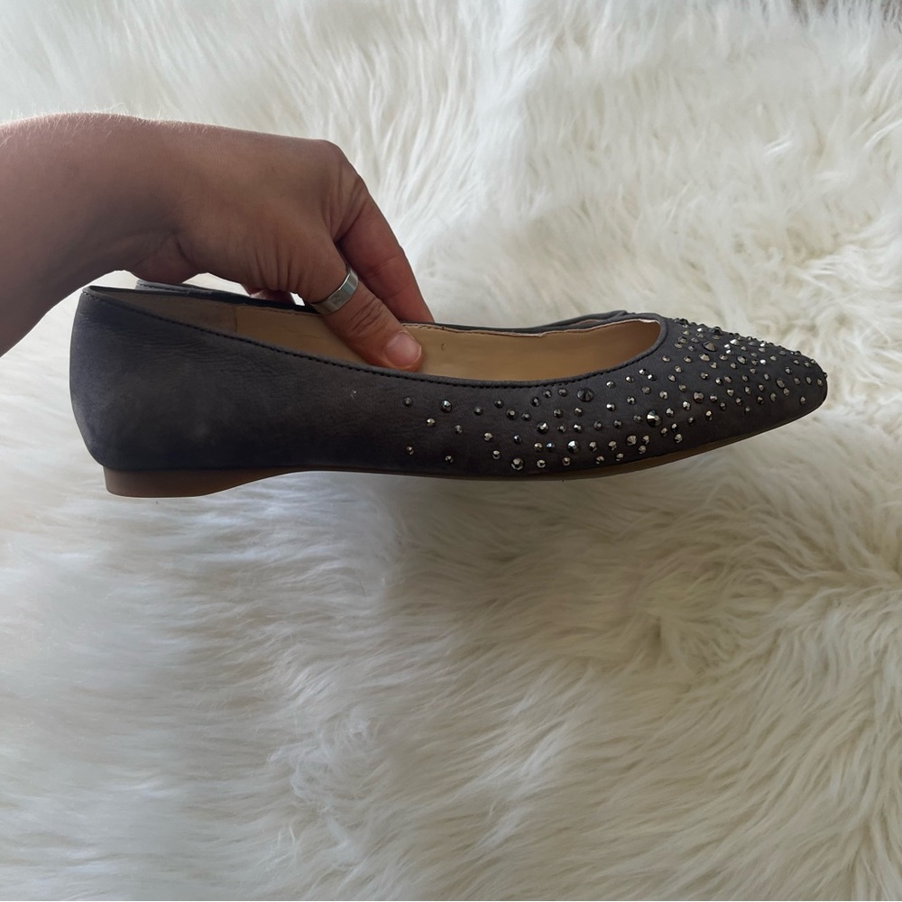 Gianni Bini Gray Suede Leather Rhinestone Pointed Toe Flats - Picture 4 of 6